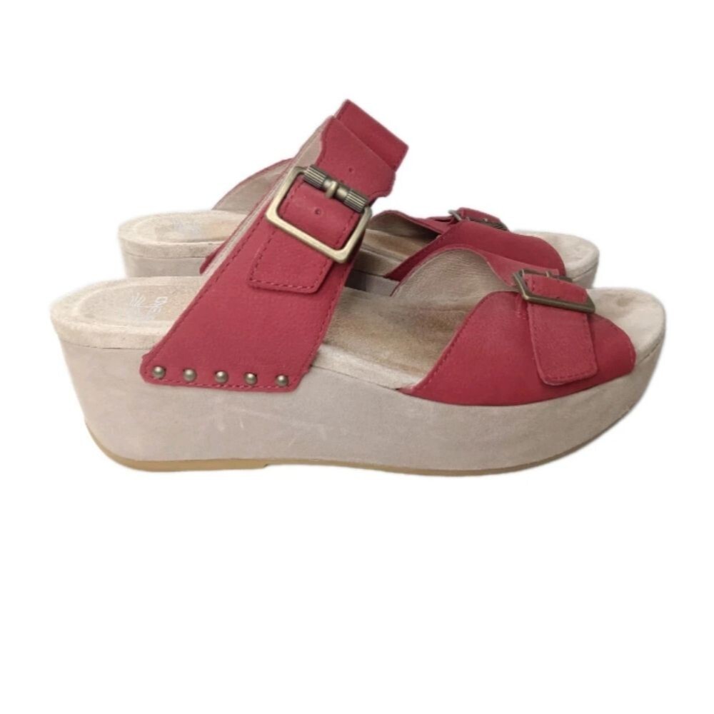 Dansko Selma Platform Wedge Sandals Women's Size 9.5/10 EU 40 Red Leather - Picture 2 of 10